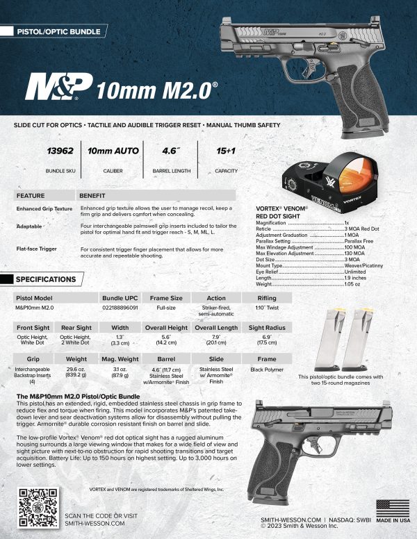 S&W M&P         13962 10MM 4.6 15R VORTEX BNDLE